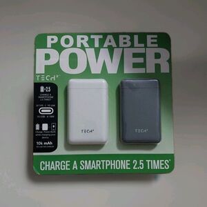 Tech2 Portable Power 10k mAh Power Bank 2 Pack, 2 x USB-C & 1 USB-A Ports